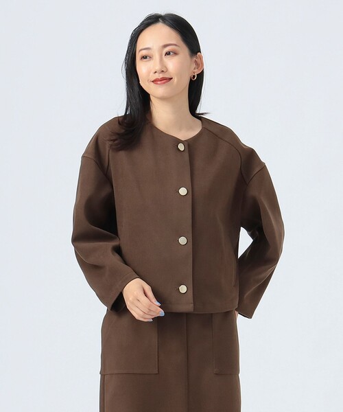 BEAMS HEART（ビームスハート）の「カット ツイル ノーカラー ジャケット（ノーカラージャケット・レディース・ネイビー/ブラウン/ライトグレー・FREE）」の2枚目の写真