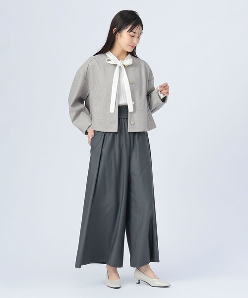 BEAMS HEART（ビームスハート）の「カット ツイル ノーカラー ジャケット（ノーカラージャケット・レディース・ネイビー/ブラウン/ライトグレー・FREE）」の5枚目の写真