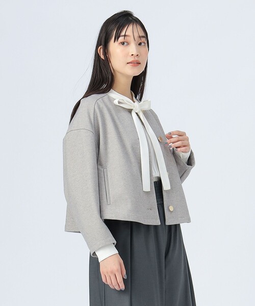 BEAMS HEART（ビームスハート）の「カット ツイル ノーカラー ジャケット（ノーカラージャケット・レディース・ネイビー/ブラウン/ライトグレー・FREE）」の6枚目の写真