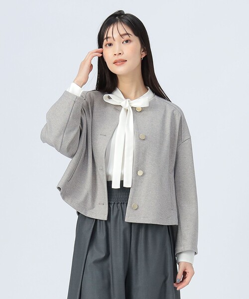 BEAMS HEART（ビームスハート）の「カット ツイル ノーカラー ジャケット（ノーカラージャケット・レディース・ネイビー/ブラウン/ライトグレー・FREE）」の7枚目の写真