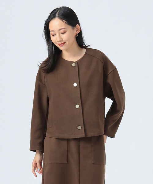 BEAMS HEART（ビームスハート）の「カット ツイル ノーカラー ジャケット（ノーカラージャケット・レディース・ネイビー/ブラウン/ライトグレー・FREE）」の12枚目の写真