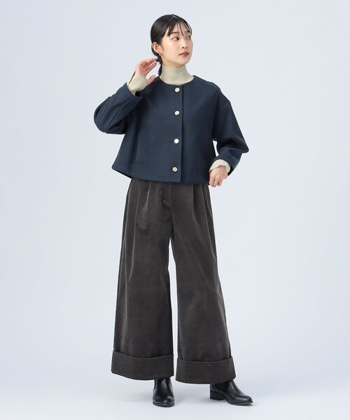 BEAMS HEART（ビームスハート）の「カット ツイル ノーカラー ジャケット（ノーカラージャケット・レディース・ネイビー/ブラウン/ライトグレー・FREE）」の13枚目の写真