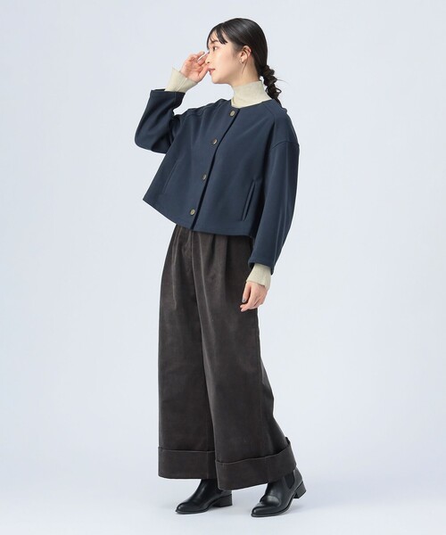 BEAMS HEART（ビームスハート）の「カット ツイル ノーカラー ジャケット（ノーカラージャケット・レディース・ネイビー/ブラウン/ライトグレー・FREE）」の14枚目の写真