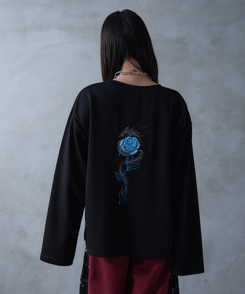 Ellno Loset（エルノロゼット）の「ドラゴンローズ刺繍ロンT（Tシャツ/カットソー・メンズ・オフホワイト/ブラック・SMALL/MEDIUM/LARGE）」の6枚目の写真