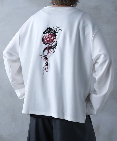 Ellno Loset（エルノロゼット）の「ドラゴンローズ刺繍ロンT（Tシャツ/カットソー・メンズ・オフホワイト/ブラック・SMALL/MEDIUM/LARGE）」の14枚目の写真