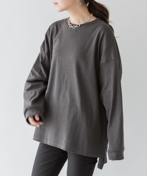 RCD(アールシーディー)の「やわらかヘビーコットンクルーネックロングTシャツ(Tシャツ/カットソー・レディース・グレイッシュベージュ/チャコールグレー/オフホワイト/杢グレー/ブラック・4L~5L/M-L/LL~3L)」の1枚目の写真