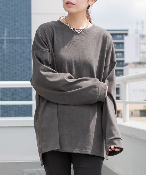 RCD(アールシーディー)の「やわらかヘビーコットンクルーネックロングTシャツ(Tシャツ/カットソー・レディース・グレイッシュベージュ/チャコールグレー/オフホワイト/杢グレー/ブラック・4L~5L/M-L/LL~3L)」の21枚目の写真