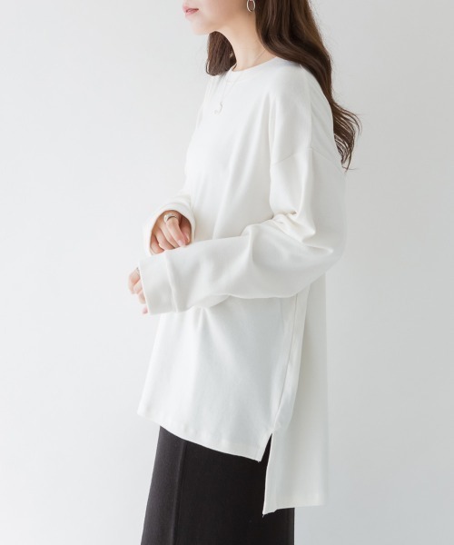 RCD(アールシーディー)の「やわらかヘビーコットンクルーネックロングTシャツ(Tシャツ/カットソー・レディース・グレイッシュベージュ/チャコールグレー/オフホワイト/杢グレー/ブラック・4L~5L/M-L/LL~3L)」の16枚目の写真