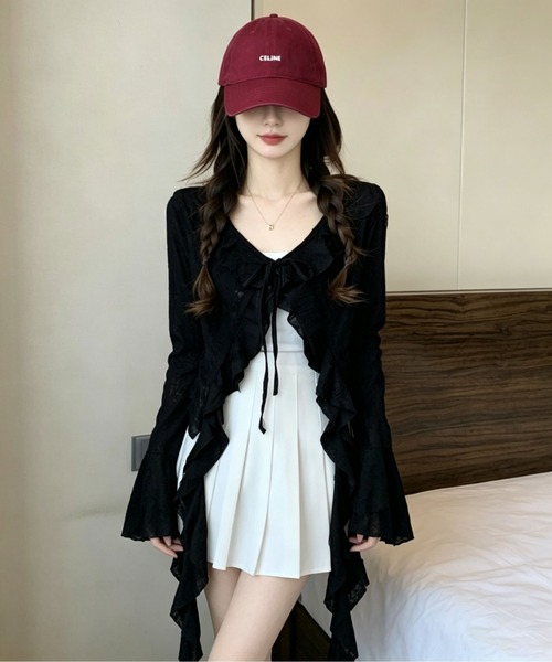 gossip！ロサンゼルス（ゴシップロサンゼルス）の「ダメージ加工 ベルスリーブシアーカーディガン（カーディガン/ボレロ・レディース・ブラック/グレー/オフホワイト・L/S/M）」の15枚目の写真
