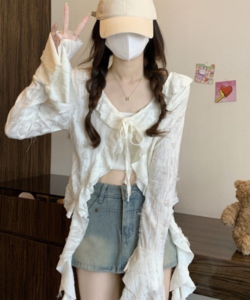 gossip！ロサンゼルス（ゴシップロサンゼルス）の「ダメージ加工 ベルスリーブシアーカーディガン（カーディガン/ボレロ・レディース・ブラック/グレー/オフホワイト・L/S/M）」の21枚目の写真