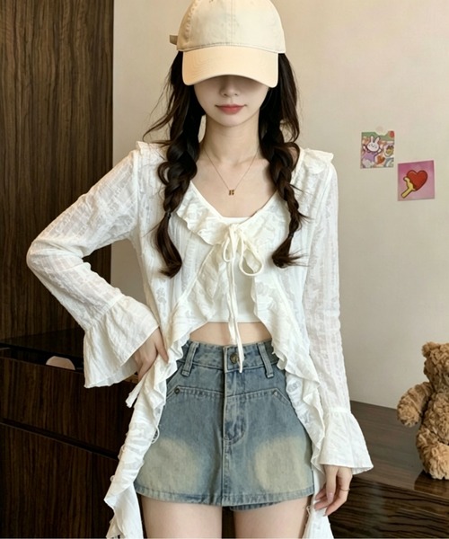 gossip！ロサンゼルス（ゴシップロサンゼルス）の「ダメージ加工 ベルスリーブシアーカーディガン（カーディガン/ボレロ・レディース・ブラック/グレー/オフホワイト・L/S/M）」の22枚目の写真
