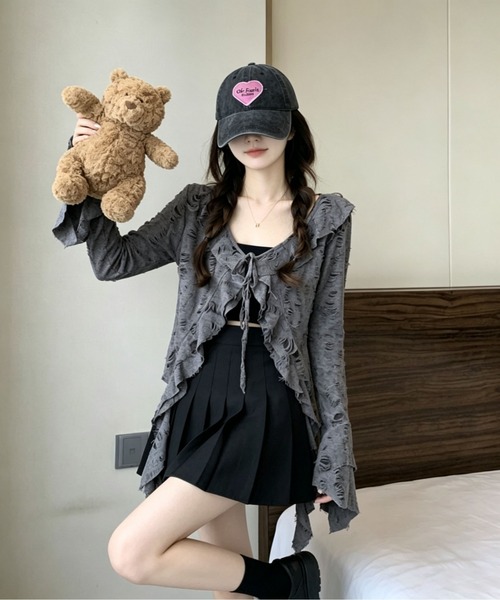 gossip！ロサンゼルス（ゴシップロサンゼルス）の「ダメージ加工 ベルスリーブシアーカーディガン（カーディガン/ボレロ・レディース・ブラック/グレー/オフホワイト・L/S/M）」の7枚目の写真