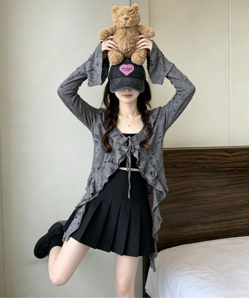 gossip！ロサンゼルス（ゴシップロサンゼルス）の「ダメージ加工 ベルスリーブシアーカーディガン（カーディガン/ボレロ・レディース・ブラック/グレー/オフホワイト・L/S/M）」の8枚目の写真