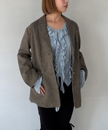 【SANSeLF】 チェックテーラードジャケット ダブルポケット オーバーシルエット saw25a043