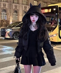 悪魔耳デザイン袖リボン付きブルゾン
