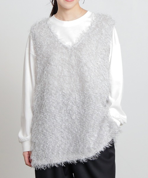 Honeys（ハニーズ）の「フェザーベスト（ベスト・レディース・アイボリー/チャコール/グレー/ブラック・S/M/L）」の3枚目の写真