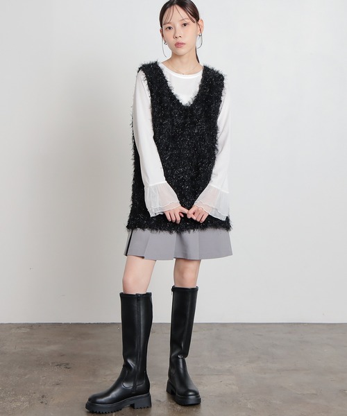 Honeys（ハニーズ）の「フェザーベスト（ベスト・レディース・アイボリー/チャコール/グレー/ブラック・S/M/L）」の9枚目の写真