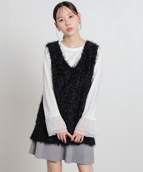 Honeys（ハニーズ）の「フェザーベスト（ベスト・レディース・アイボリー/チャコール/グレー/ブラック・S/M/L）」の11枚目の写真