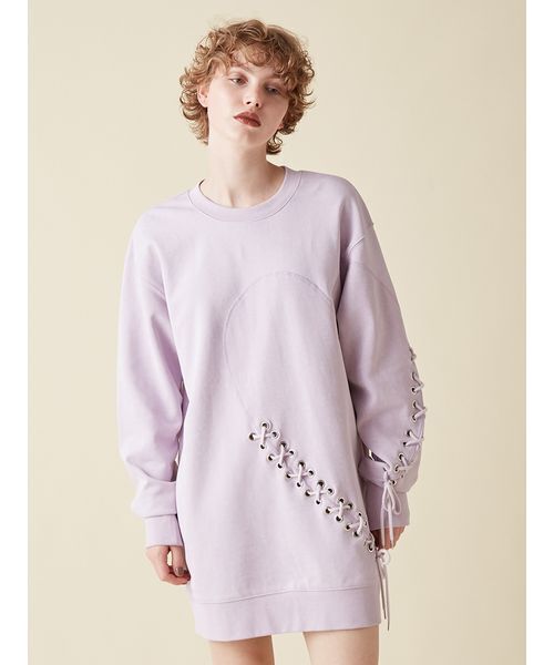 FURFUR（ファーファー）の「ハートレースアップスウェットワンピース（ワンピース・レディース・チャコールグレー/アイボリー/ラベンダー・F）」の3枚目の写真