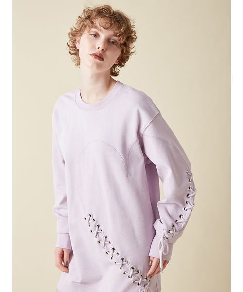 FURFUR（ファーファー）の「ハートレースアップスウェットワンピース（ワンピース・レディース・チャコールグレー/アイボリー/ラベンダー・F）」の8枚目の写真