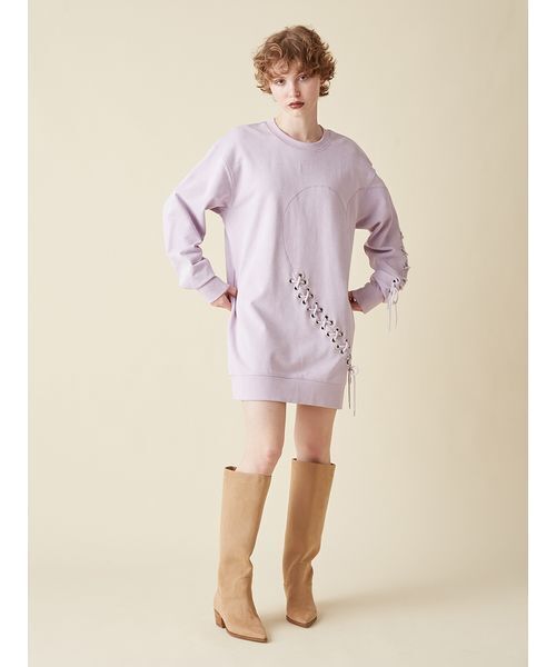 FURFUR（ファーファー）の「ハートレースアップスウェットワンピース（ワンピース・レディース・チャコールグレー/アイボリー/ラベンダー・F）」の9枚目の写真