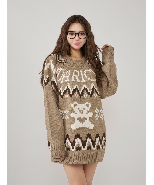 Darich（ダーリッチ）の「ノルディックベアニットプルオーバー（ニット/セーター・レディース・ネイビー/ベージュ/チャコールグレー・FREE）」の2枚目の写真