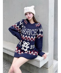 0658 ダークブルー Uネックニット 18G サーブルストレッチモックネックニット(1 OFF WHITE