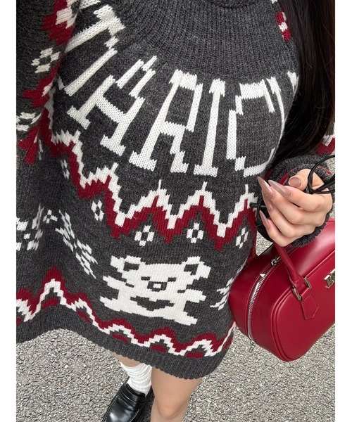 ダーリッチ　プードル柄 ブラックニットセーター フリーサイズ ダーリッチ プードル柄 ブラックニットセーター フリーサイズ