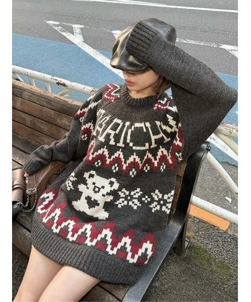 Darich（ダーリッチ）の「ノルディックベアニットプルオーバー（ニット/セーター・レディース・ネイビー/ベージュ/チャコールグレー・FREE）」の7枚目の写真