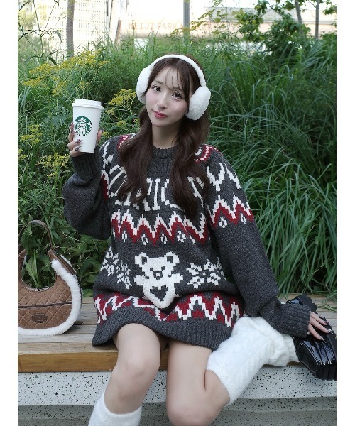 Darich（ダーリッチ）の「ノルディックベアニットプルオーバー（ニット/セーター・レディース・ネイビー/ベージュ/チャコールグレー・FREE）」の4枚目の写真