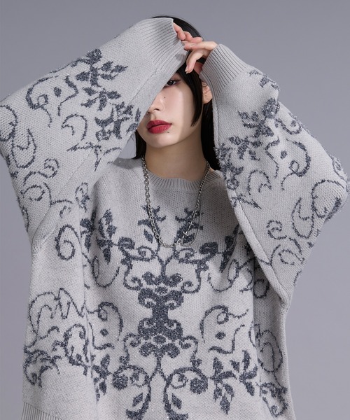 Ellno Loset（エルノロゼット）の「ダマスクガララメニット（ニット/セーター・メンズ・ブルーグレー/グレー/ブラック/パープル・LARGE/MEDIUM/SMALL）」の2枚目の写真