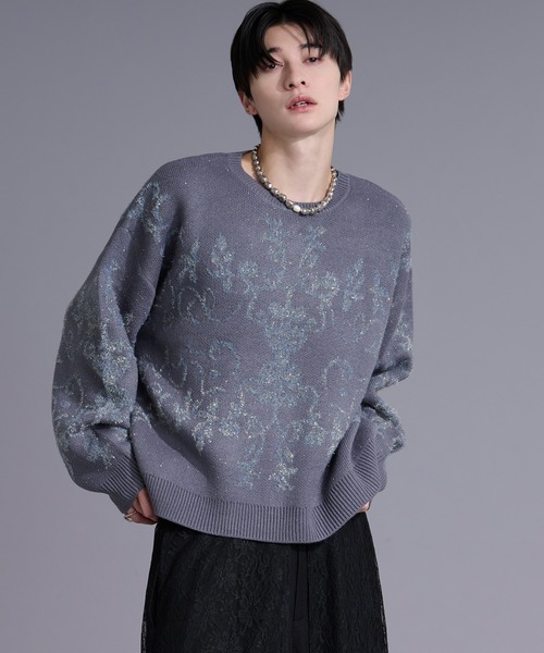 Ellno Loset（エルノロゼット）の「ダマスクガララメニット（ニット/セーター・メンズ・ブルーグレー/グレー/ブラック/パープル・LARGE/MEDIUM/SMALL）」の3枚目の写真