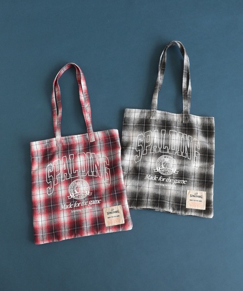 SPALDING（スポルディング）の「SPALDING別注 ネルチェックバッグ（トートバッグ・レディース・ブラック/レッド・FREE）」の8枚目の写真