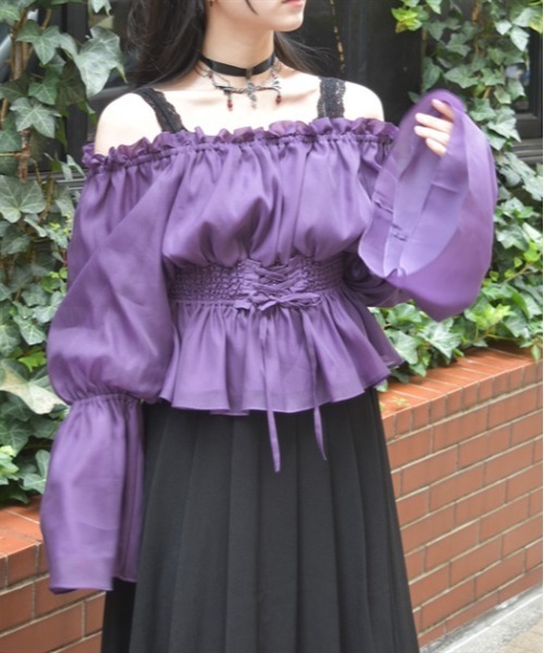 axes femme(アクシーズファム)の「オフショルオーガンジープルオーバー(Tシャツ/カットソー・レディース・グレー/パープル/ブラック・FREE)」の3枚目の写真