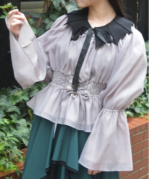 axes femme(アクシーズファム)の「オフショルオーガンジープルオーバー(Tシャツ/カットソー・レディース・グレー/パープル/ブラック・FREE)」の5枚目の写真