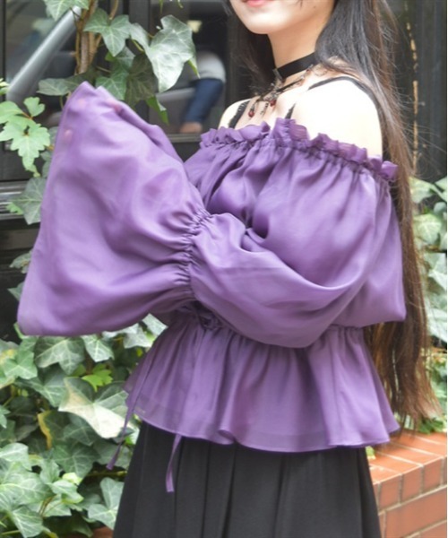 axes femme(アクシーズファム)の「オフショルオーガンジープルオーバー(Tシャツ/カットソー・レディース・グレー/パープル/ブラック・FREE)」の10枚目の写真