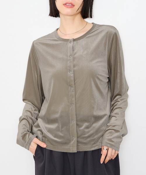 Mac-House（マックハウス）の「Idnes ベロアカーデ（カーディガン/ボレロ・レディース・ボルドー/ブラウン/ベージュ・M）」の3枚目の写真