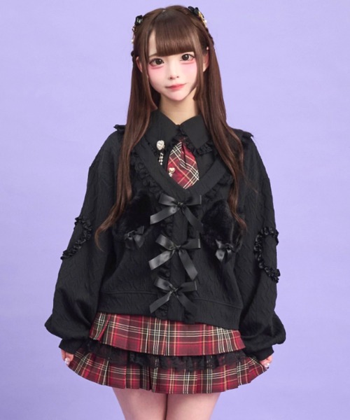 Secret Honey(シークレットハニー)の「ネコファーポケットカーディガン(カーディガン/ボレロ・レディース・オフホワイト/ブラック/ワインレッド・FREE)」の2枚目の写真