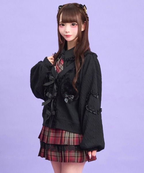 Secret Honey(シークレットハニー)の「ネコファーポケットカーディガン(カーディガン/ボレロ・レディース・オフホワイト/ブラック/ワインレッド・FREE)」の9枚目の写真