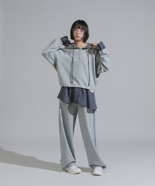 Chick（チック）の「Checkered Shirt Fabric Docking Jersey Set / チェックシャツ生地ドッキング ジャージーセットアップ（セットアップ・レディース・ネイビー/グレー・FREE）」の19枚目の写真