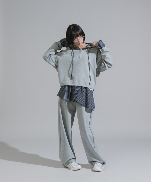 Chick（チック）の「Checkered Shirt Fabric Docking Jersey Set / チェックシャツ生地ドッキング ジャージーセットアップ（セットアップ・レディース・ネイビー/グレー・FREE）」の13枚目の写真