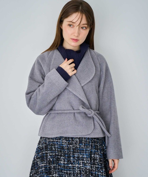 NOELA（ノエラ）の「ロープベルトヘリンボーンショートコート（その他アウター・レディース・モカ/グレー・S/M）」の4枚目の写真