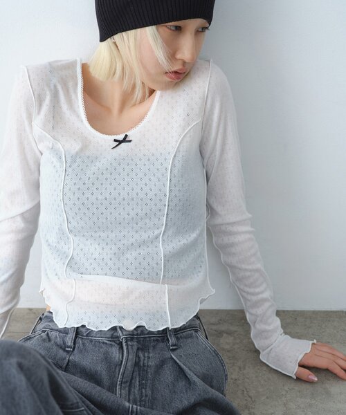 CODE A（コードエー）の「whisper jersey top（Tシャツ/カットソー・レディース・グレー/ホワイト/パープル・00）」の2枚目の写真
