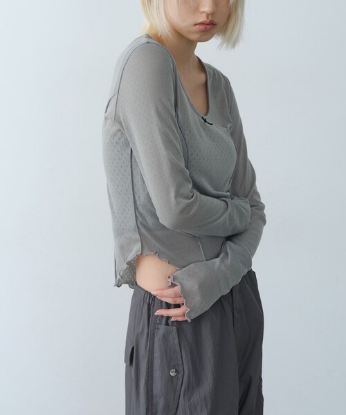 CODE A（コードエー）の「whisper jersey top（Tシャツ/カットソー・レディース・グレー/ホワイト/パープル・00）」の4枚目の写真