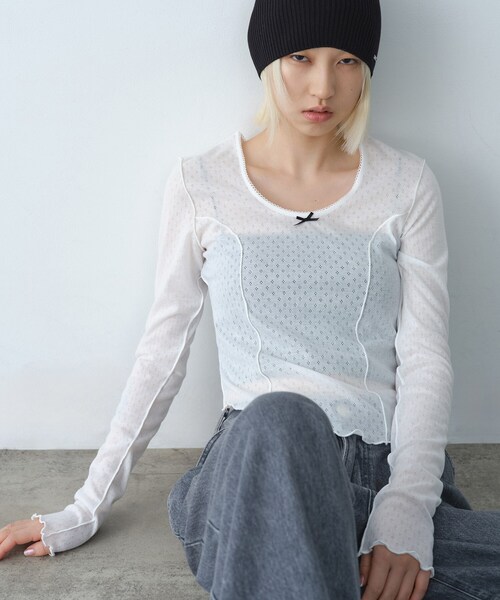 CODE A（コードエー）の「whisper jersey top（Tシャツ/カットソー・レディース・グレー/ホワイト/パープル・00）」の8枚目の写真