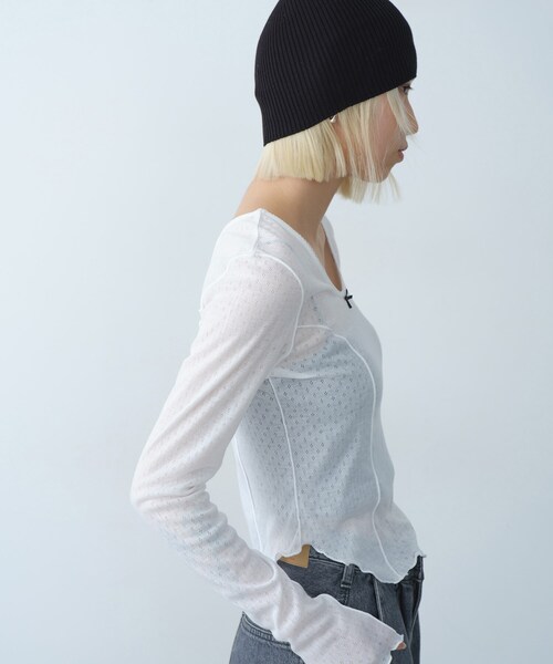 CODE A（コードエー）の「whisper jersey top（Tシャツ/カットソー・レディース・グレー/ホワイト/パープル・00）」の9枚目の写真
