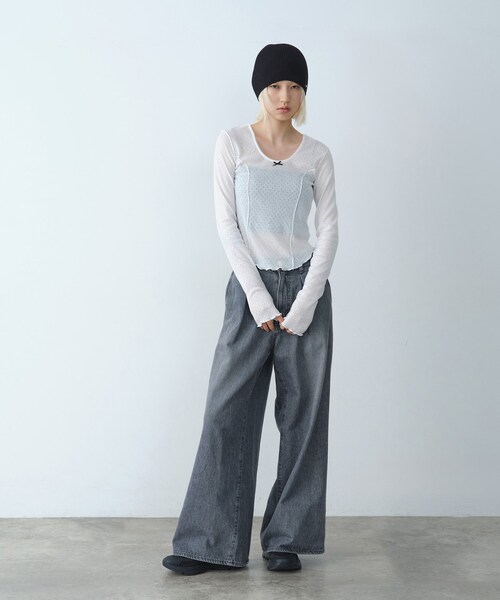 CODE A（コードエー）の「whisper jersey top（Tシャツ/カットソー・レディース・グレー/ホワイト/パープル・00）」の10枚目の写真