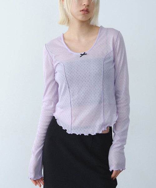 CODE A（コードエー）の「whisper jersey top（Tシャツ/カットソー・レディース・グレー/ホワイト/パープル・00）」の12枚目の写真