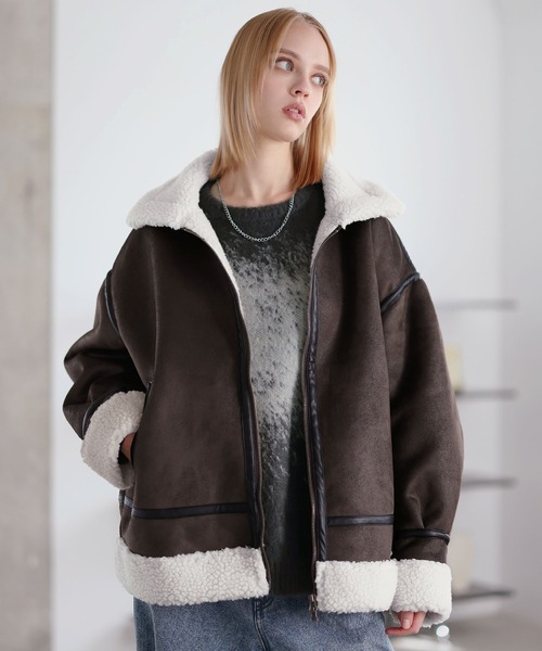 セール】ダブルジップ裏ボアフェイクムートンジャケット（ムートン
