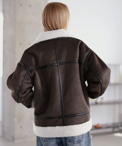 ダブルジップ裏ボアフェイクムートンジャケット（ムートンコート